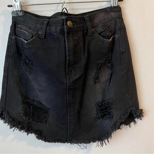 Forever 21 Black Distressed Denim Mini Skirt